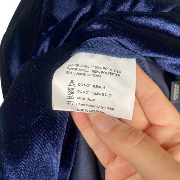Bari Jay $288 Navy Blue Velvet Ruched Side Slit Maxi Formal Gown Dress SZ 8 - Picture 11 of 11
